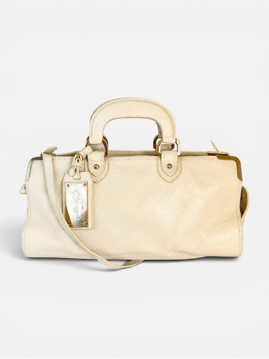 Bally Handbags - Bally White Pebbled Leather Top Handle Satchel Shoulder Bag Gold Hardware